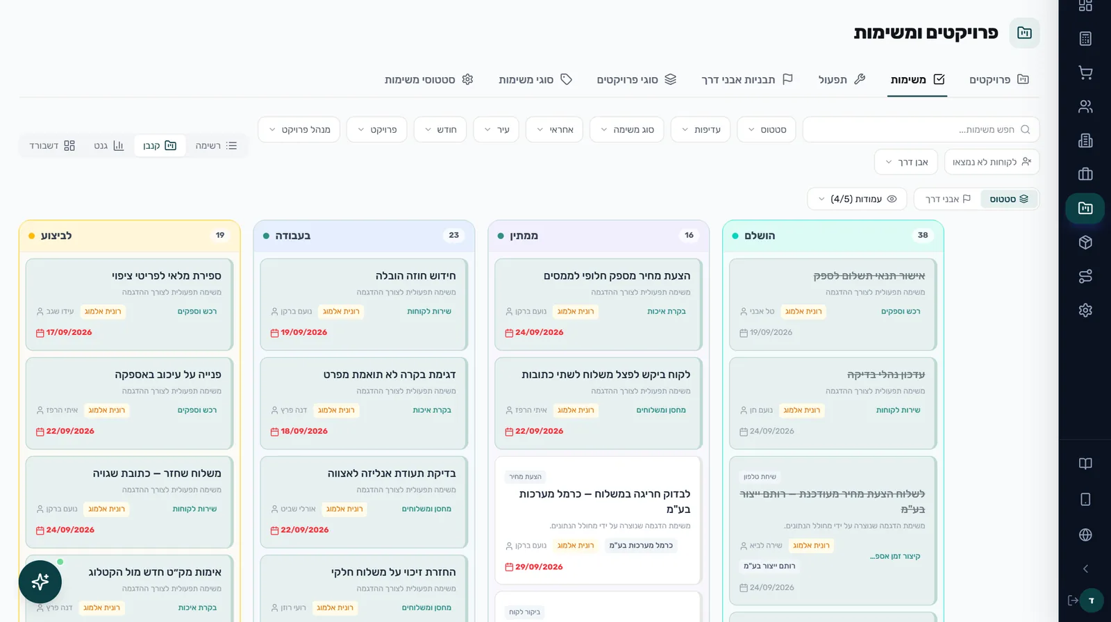 Projects and tasks kanban board